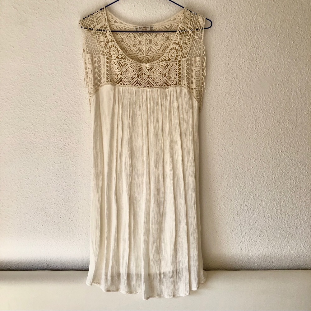 Pull & Bear White Cream Crochet Dress Boho Small